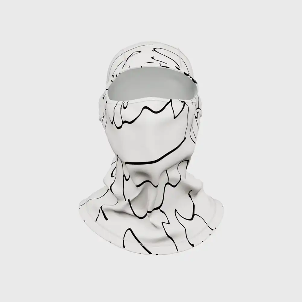 Cubre rostro con diseño abstracto en blanco y negro, ideal para protección y estilo en actividades a.