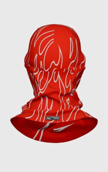 Bandana Nattivo roja con diseño abstracto y líneas blancas.