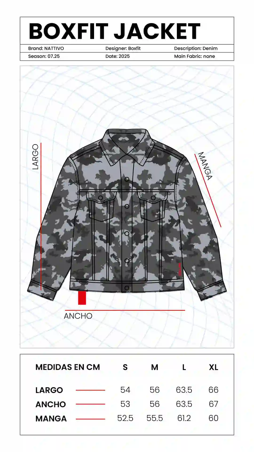 Chaqueta boxfit con estampado camuflaje en tonos grises y negros, ideal para un estilo urbano y casu.